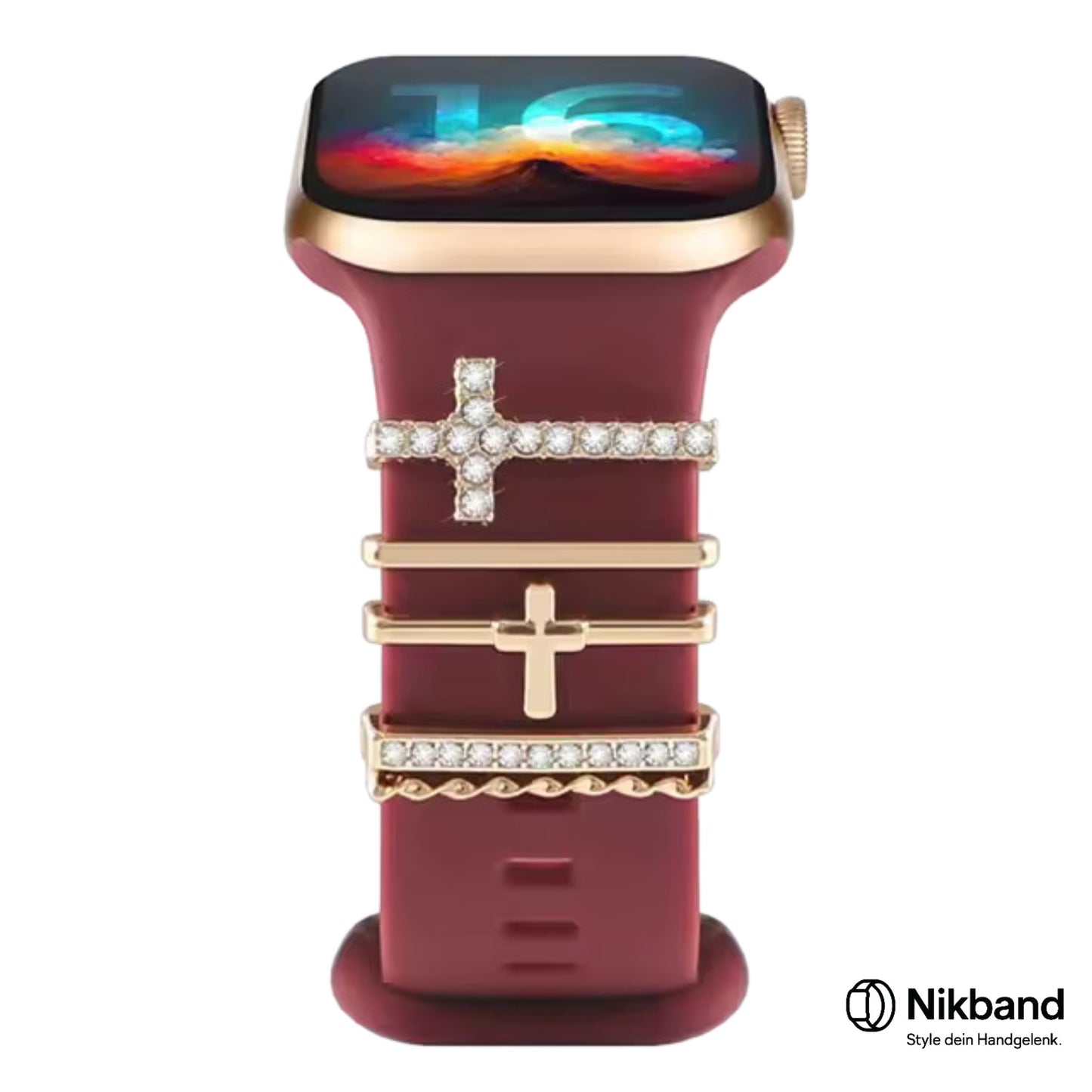 Nikband Charm-Dekoration für Apple Watch – „Diamond Cross“ in Gold