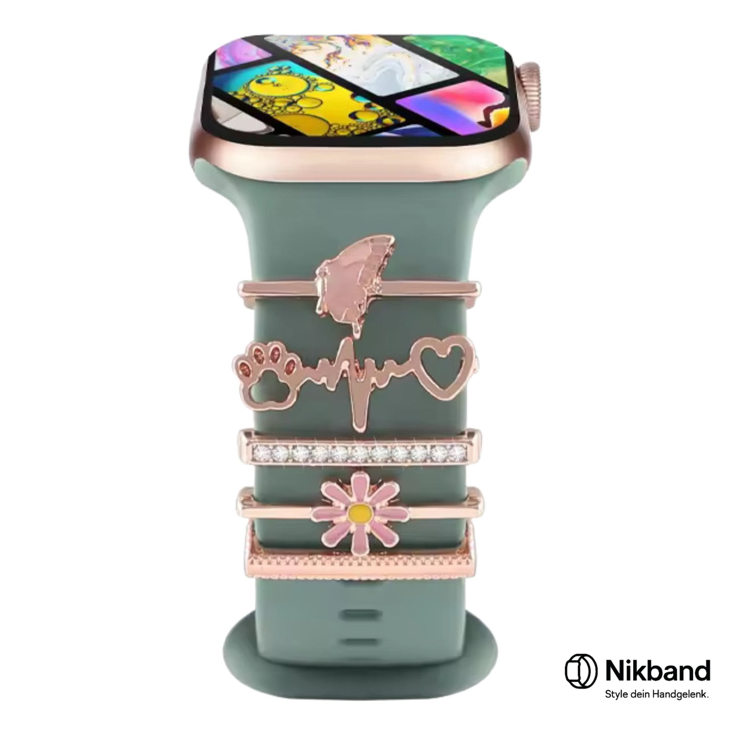 Nikband Charm-Dekoration für Apple Watch – „Paw Heart“ in Roségold