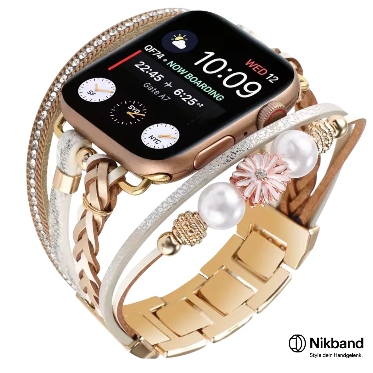 EleganceBand – Leder & Diamant Armband für Apple Watch