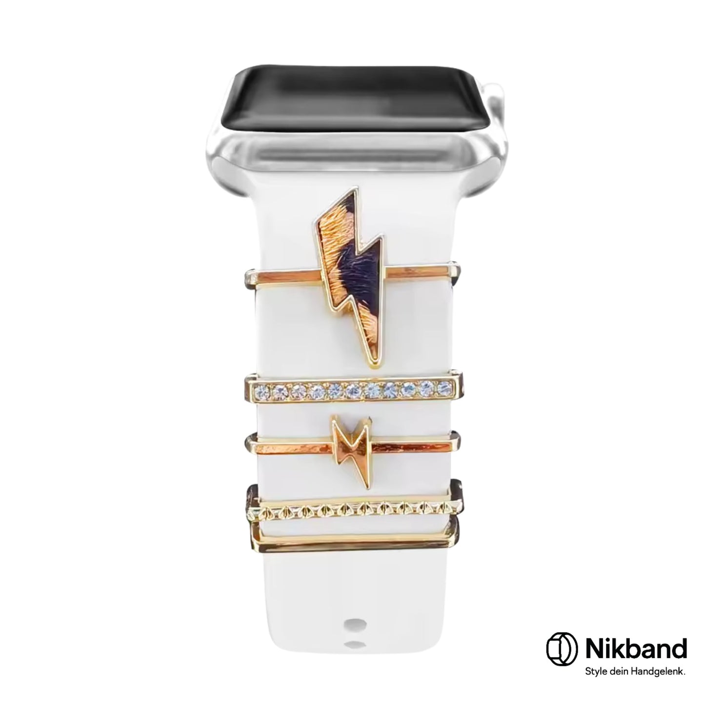 Nikband Charm-Dekoration für Apple Watch – „Leopard Lightning“ in Gold
