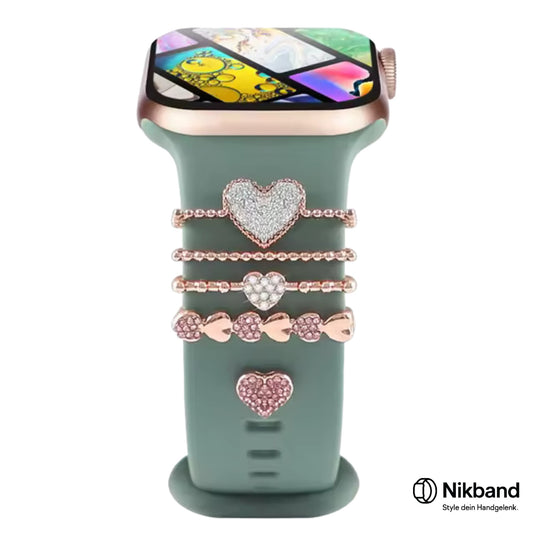 Nikband Charm-Dekoration für Apple Watch – „Love Sparkle“ in Silber & Pink