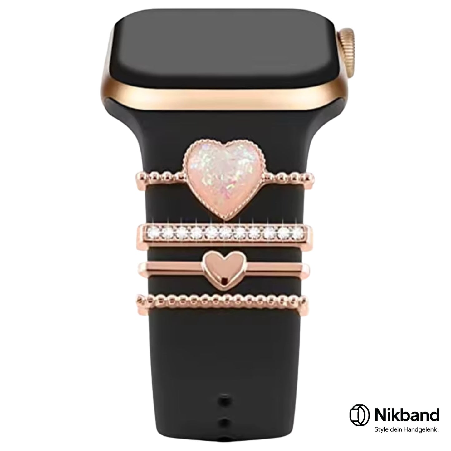 Nikband Charm-Dekoration für Apple Watch – „Pink Diamond Heart“ in Gold