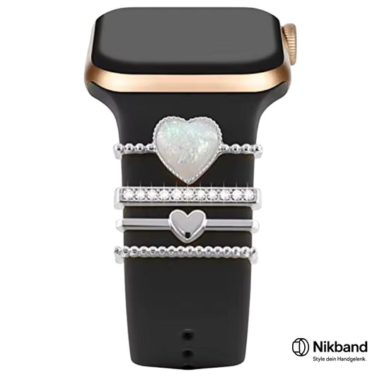 Nikband Charm-Dekoration für Apple Watch – „Sparkling Heart“ in Silber